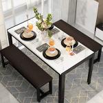 Minimalist Marble Dining Table Set with Benches