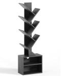 6-Tier Tree Bookshelf with Storage Cabinet, Black