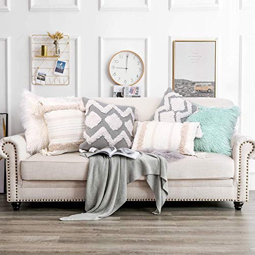 OJIA Tufted Cream Toss Pillow Cover with Tassels