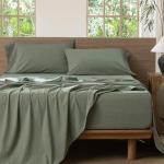 Heathered Green Queen Bedding Sheet Set, Cotton-Linen