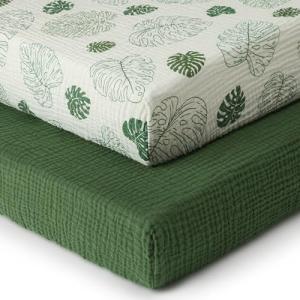 Organic Muslin Crib Sheets 2-Pack, Monstera Design