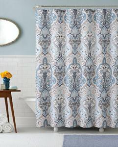 Floral iKat Shower Curtain in Blue and Brown
