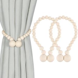 Magnetic Wooden Bead Curtain Tiebacks - 2 Pack