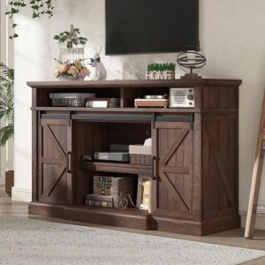 Farmhouse Wood TV Stand with Sliding Barn Door