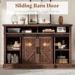 Farmhouse Wood TV Stand with Sliding Barn Door