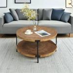 Round Boho Wood Coffee Table with Two Levels