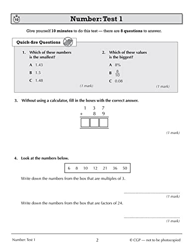 Mathematics for KS3: 10-Minute Tests - Book 1 (including Answers) (CGP KS3 Maths) from Coordination Group Publications Ltd (CGP)