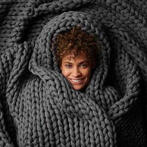 Hand-Knit Cotton Weighted Blanket - Asteroid Grey