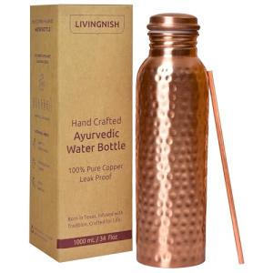 Pure Copper Water Bottle - 34 Oz, Leak-Proof