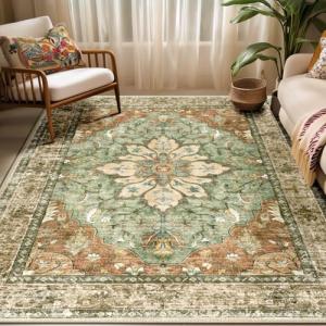Washable Non-Slip Floral Area Rug 5'x7