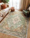 Washable Non-Slip Floral Area Rug 5'x7