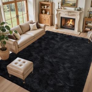 Soft Black Area Rug for Pets and Kids