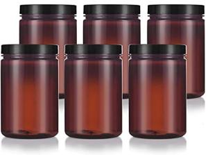 25 oz Large Refillable Amber Pet Jar - 6 Pack