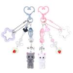 Ouligay 2 Pcs Fuzzy Cat Keychain,Cute Key Chain Charms,Y2k Keychain,Kawaii Matching Keychains with star,Fuzzy Kitty Cat Decor for Cat Lover,Gift for Women Backpack Purse(Gray White)