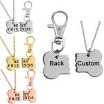 4EAELove Best Friend Bone Necklace Matching Bone BFF Engraved Keychain Collar Dog Human Jewelry Set Pet Lover Gift Rose Gold Plated Stainless Steel