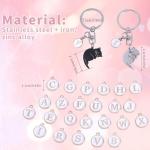2pcs Cat Matching Keychains for Couples & BFFs, Double-Sided Cat Lover Keyrings with 26 Alphabet Charms Couples Keychains for Him Her Husband Wife Anniversary Wedding Valentine Gifts (Color 1)