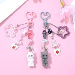 Ouligay 2 Pcs Fuzzy Cat Keychain,Cute Key Chain Charms,Y2k Keychain,Kawaii Matching Keychains with star,Fuzzy Kitty Cat Decor for Cat Lover,Gift for Women Backpack Purse(Gray White)