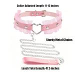 Heart Collar and Leash Set with Lace Edge for Cat, 2PCS Cosplay Rave Jewelry Accessories for XS-M Pet Dog (Pink)