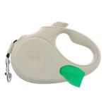 TUG Oval 360° Tangle-Free Retractable Dog Leash with Integrated Waste Bag Dispenser (Small, Cream)