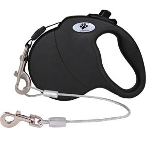 CROWN PAWS 16ft Retractable Dog Leash for Large Breed Dogs up to 110 lbs with a Detachable Chew Proof Extender Wire Ropes (Black L)