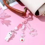 Ouligay 2 Pcs Fuzzy Cat Keychain,Cute Key Chain Charms,Y2k Keychain,Kawaii Matching Keychains with star,Fuzzy Kitty Cat Decor for Cat Lover,Gift for Women Backpack Purse(Gray White)