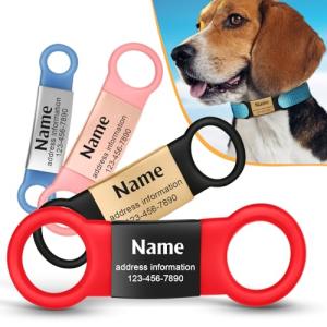 Slide-On Silent Dog Tags Engraved for Pets Personalized - Custom Silicone Stainless Steel ID Name Tags for Cats and Dogs - Soundless Quiet Badge for Collar - Kitten and Puppy Essentials (X-Small)