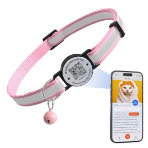 Adjustable Pink Cat Collar with QR ID Tag