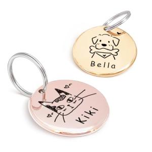 Cats Dogs Original Portrait Design for Cat Dog ID Tags – Stainless Steel Deep Engraving Customized Dog Collar Accessories (Round)