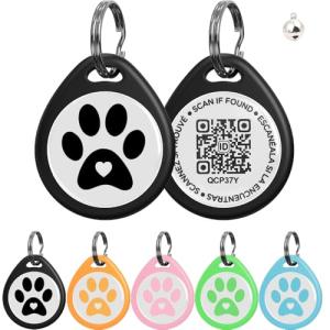 Quimoy Dog Tags Personalized, QR Code Pet ID Tag, Pet Online Profile, Scan QR Code for Send Location, Cat/Dogs Name Tag Personalized, Custom Dog Tags with Small Bell (Black)