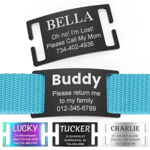 YEHANTI Dog Tags Personalized for Pets, Silent Slide On Pet ID Tags for Large Small Dogs and Cats, Stainless Steel Custom Dog Tags Engraved Dog Collar Name Tags, No Noise & Chew-Proof (XL, Black)