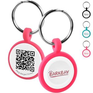 Dog Tags Personalized,QR Code Smart Pet ID Name Tag,Instant Location Alerts,Easy Online Profile Updates,No Fees,No Apps, Anti-Lost, Waterproof Silicone Dog Cat Tag for Small, Medium, Large Dogs(Pink)