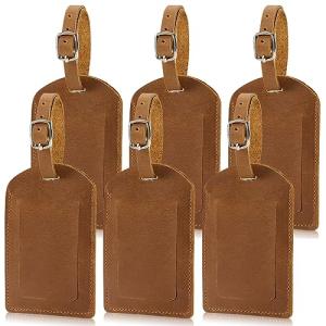 Ringsun Genuine Leather Luggage Tag for Suitcases ID Tags Bag Tags for Luggage (6 Pack)