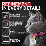 Leather Cat Collar with Bell and Safety Elastic Strap Breakaway Alternative for Small & Large Kittens, Stylish Pet Leather Collar for Boy, Girl Cats with Metal Buckle & QR ID Tag (Pink)