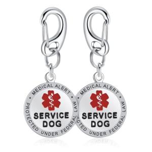 Leash King 1" Service Dog Tag Double Sided Federal Protection with Red Medical Alert Symbol Pet ID Tags .Easily attach to Collar Harness Vest Dog Service Tag with Solid Quick Clip