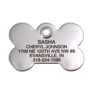 LuckyPet Pet ID Tag - Stainless Steel Bone - Durable & Easy to Read Dog Tag - Safety Reflective on Back - Polished Mirror Finish & Edges - Size: Medium