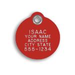 LuckyPet Pet ID Tag - Small Round Red Plastic Tag - Durable, Easy to Read, Custom Engraved for Dogs & Cats. Reflective Coating on Back.