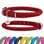 Rolled Leather Dog Collar Soft Round Collars, ID Tag for Small Medium Large Dogs (11-14 inch, Imperial Red)