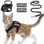 CHRYMPETIC Tactical Cat Harness Escape Proof for Walking with Personalized Patches - Adjustable Cat Harness 8-20lbs Escape Proof - Soft Vest for Large Kitty with Optional Leash (Black)