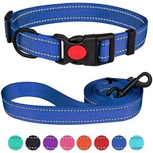 Reflective Dog Collar and Leash Set with Safety Locking Buckle Nylon Pet Collars Adjustable for Small Medium Large Dogs 3 Sizes(Navy Blue&S)