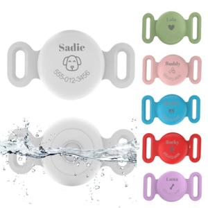Personalized Waterproof Dog Collar Holder Compatible with AirTag Name & Phone,Custom Engraved Soft Silicone Case for Cats,Customized Anti-Lost GPS Tracker ID Cover for Pets,Backpacks & Luggage