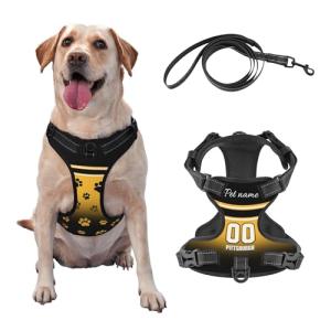 Custom Pittsburgh Dog Harness with Reflective Stripes Personalized Name and Number Dog Vest Harness with Pet Traction Rope for Small Medium Large Dog