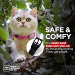 Leather Cat Collar with Bell and Safety Elastic Strap Breakaway Alternative for Small & Large Kittens, Stylish Pet Leather Collar for Boy, Girl Cats with Metal Buckle & QR ID Tag (Pink)