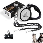 PetVest Dual Retractable Dog Leash – 16 FT Tangle-Free Leash for 2 Dogs, Detachable for Single Use, One-Button Brake & Lock, Up to 77 lbs Each, 360° Swivel, Non-Slip Handle + Poop Bag Holder