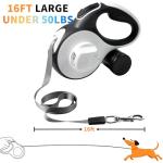 360° Tangle-Free Retractable Dog Leash 16 ft Heavy Duty Reflective Nylon Tape for Small to Medium Dogs Up to 60lbs,Soft Grip,Lock,Medium Size,White