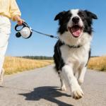 360° Tangle-Free Retractable Dog Leash 16 ft Heavy Duty Reflective Nylon Tape for Small to Medium Dogs Up to 60lbs,Soft Grip,Lock,Medium Size,White