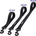 Short Nylon Dog Lead - Heavy Duty Padded Handle - Reflective Black, 12 Inch for Large & Medium Dogs