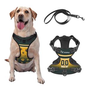 Personalized Green Bay Dog Harness with Reflective Stripes