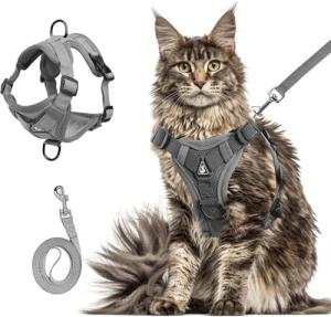 Adjustable Cat Harness and Leash Set - Grey