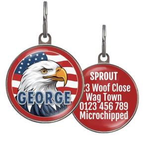 Bald Eagle Custom Dog ID Tag with USA Flag