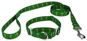 Candy Cane Christmas Martingale Dog Collar and Leash